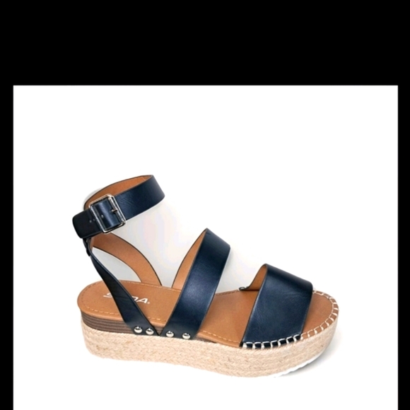 Soda Black Nubuck Black Espadrille Ankle Strap Platform Sandal - Picture 4 of 7